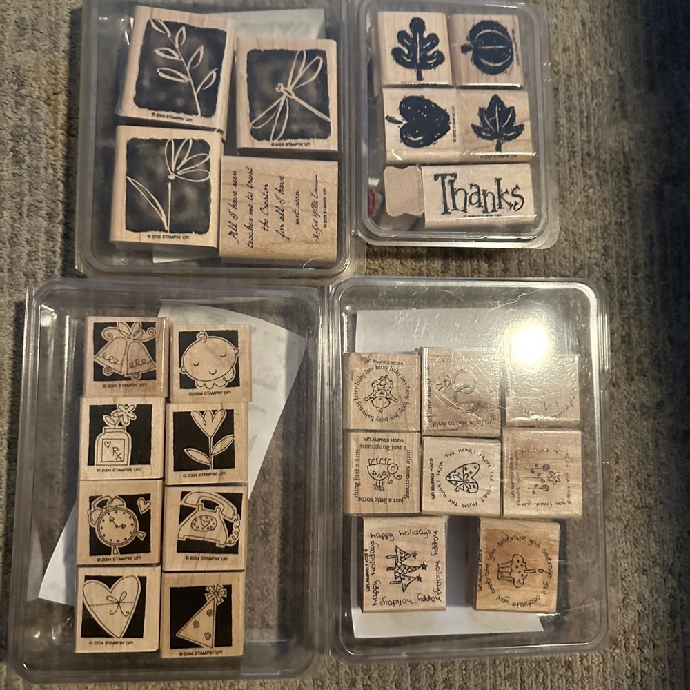 Stampin Up Lot Wood Mount Rubber Stamp Sets NEW Unused 2002-2005 - Picture 1 of 9